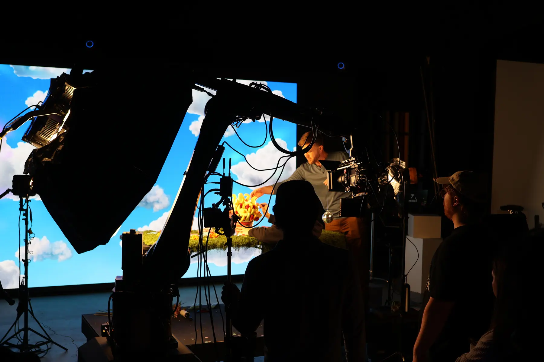 Cinema robot silhouette against LED volume