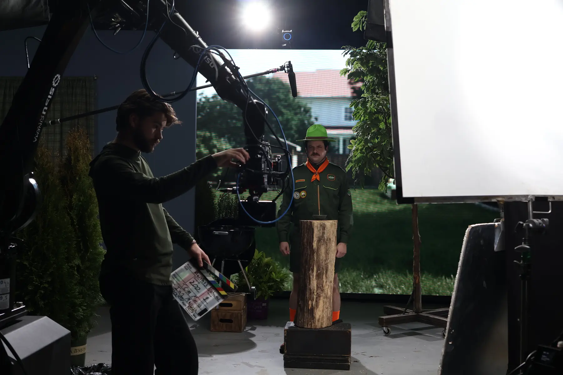 Cinema robot on virtual production set with LED wall